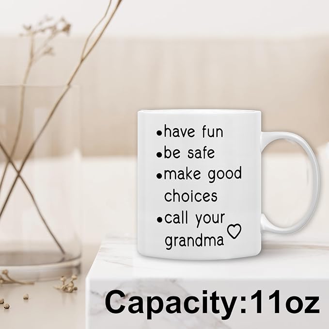 QASHWEY Funny Call Your Grandma Coffee Mug, College Freshmen Grandkids Graduation Gift, Call Your Grandma Coffee Cups Ceramic 11 Ounce, College Gift Tea Mug Cup, Gifts for College Grandkids Students