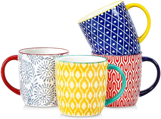 Selamica 10 OZ Coffee Mugs Set of 4, Small Coffee Cups Ceramic with Handle, Coffee Mug for Cappuccino Latte Cocoa Milk Tea, Dishwasher Microwave Safe, Assorted Colors