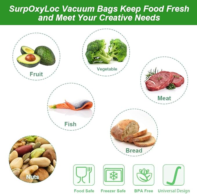 SurpOxyLoc (Total 200 Feet)4 Pack 8x50 Vacuum Sealer Bags Rolls with BPA Free and Puncture Prevention, Seal a Meal Bags Rolls Work with Any Types Sealer Machine,Great for Sous Vide Cooking