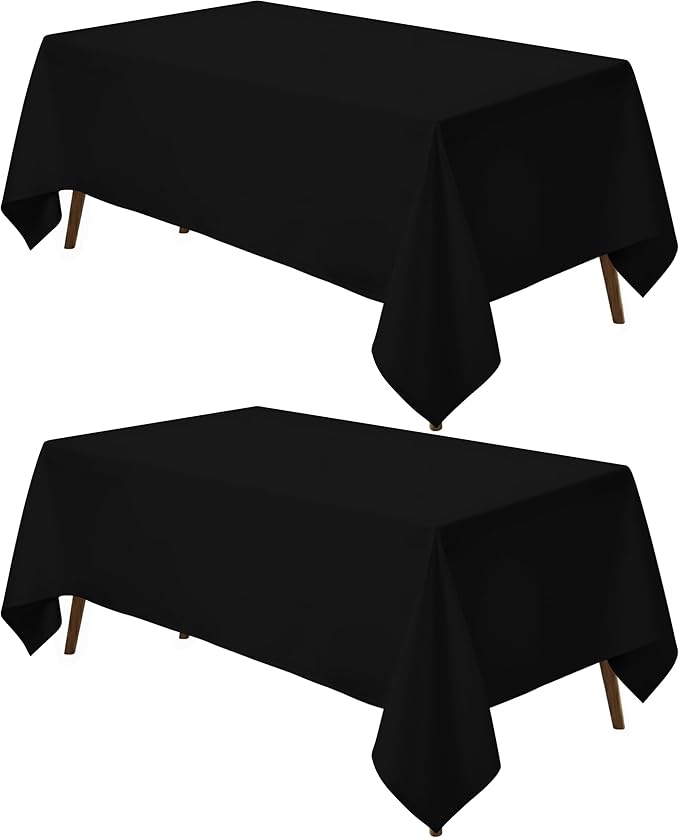 Utopia Kitchen Rectangle Table Cloth 2 Pack(60x60 Inches, Black), Tablecloth Machine Washable, Polyester Table Cover for Dining, Buffet Parties, Picnics, Events, Weddings and Restaurants