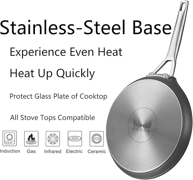 MsMk Crepe Pan with Spreader, 8 Inch Titanium and Ceramic Nonstick Flat Skillet Tortilla Egg Pan, Induction Compatible, PFOA Free, Oven Safe to 700째F