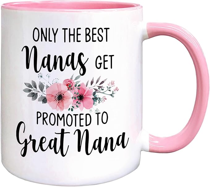 QASHWEY Nana Gifts Coffee Mug, Only the Best Nanas Get Promoted to Great Nana Coffee Cups Ceramic 11oz, NanaBirthday Gifts for Women, Grandma Gifts from Grandchildren Ceramic Tea Cup 11 Ounce(Pink)