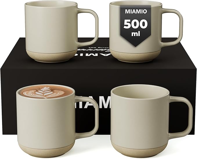 MIAMIO ??Coffee Mugs Set of 4 / Ceramic Cups for Coffee (17.5 oz), Cappuccino, Latte Macchiato, Tea, Espresso/Dishwasher and Microwave Safe ??Sierra Collection (Light, Mugs (4x))
