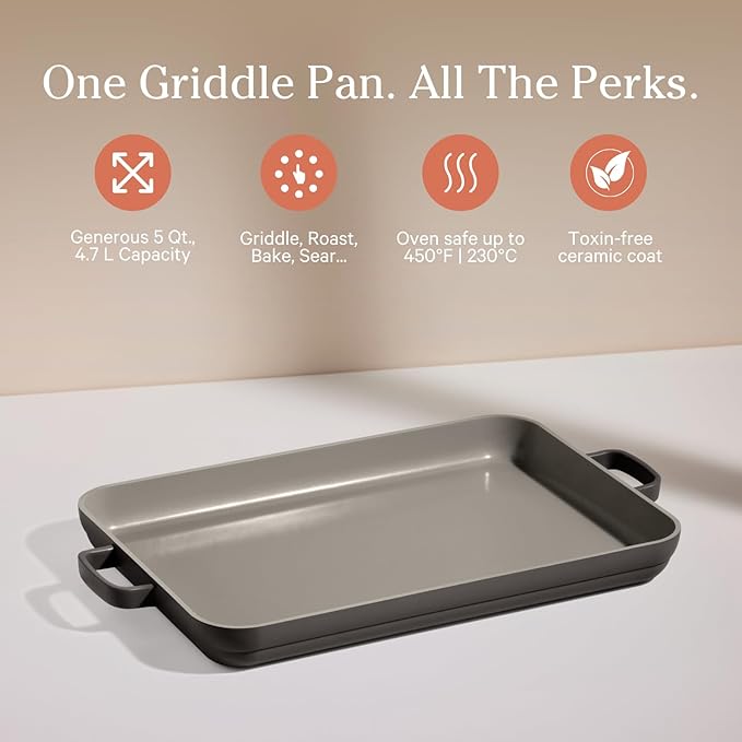 Our Place Griddle Pan - Versatile Nonstick Ceramic Sheet Pan & Stovetop Griddle | Toxin-Free, Dual-Use, with Ergonomic Handles | 5 Qt Capacity, Oven Safe up to 450째F | Char
