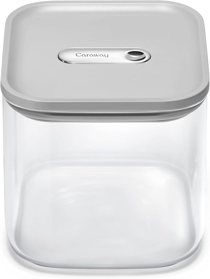 Caraway 2.5qt Glass Airtight Food Storage Container with Lid ??Non-Toxic, BPA-Free Kitchen Storage Container ??Stackable, Space-Saving Airtight Container for Dry Goods and More - Gray