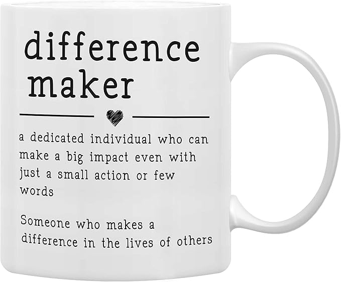 QASHWEY Difference Maker Definition Coffee Mugs - Mentor & Teacher Appreciation Gift, Best Friend Gift - Inspirational Affirmation Mugs, Double Side Printed Ceramic 11 Ounce