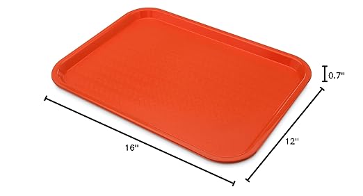Carlisle FoodService Products CT121624 Cafe Standard Plastic Cafeteria/Fast Food Tray, NSF Certified, BPA Free, 16" Length x 12" Width, Orange (Pack of 24)