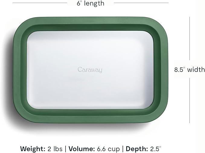 Caraway 6pc Glass Food Storage Set ??6.6 Cup Food Containers (6) - Ceramic Coated - Non Toxic, Non Stick with Lids - Microwave Safe - Sage