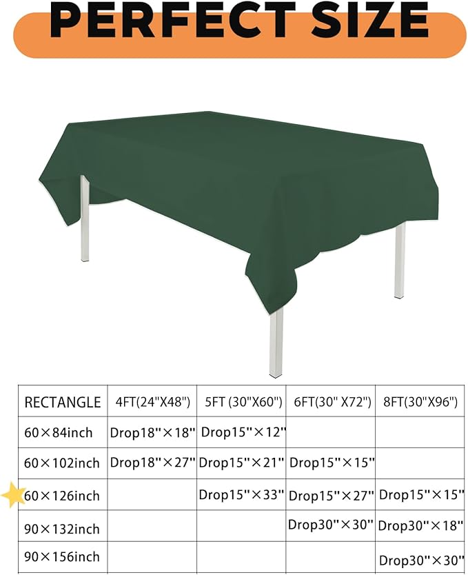 TWINPRET Rectangle Tablecloth 60 x 126 Inch, Green Waterproof Washable Polyester Table Cloth - Stain & Oil Resistant Rectangular Table Cover for Banquet & Party (Fits 8 Foot Tables) [2 Pack]