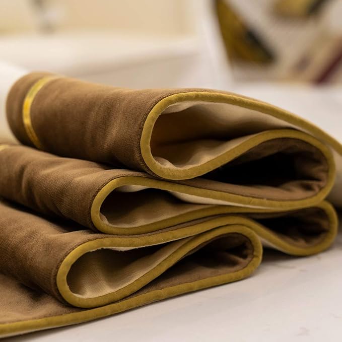 Avigers 12 x 78 Inch Decorative Luxury Brown White Gold Leather Striped Patchwork Velvet Table Runners with Tassels for Home Living Room Bedroom Art Decor Wedding