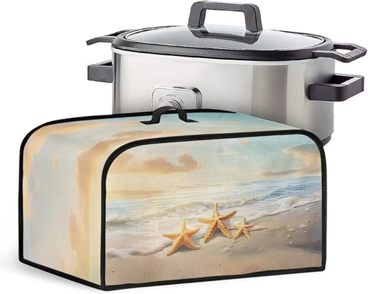 Slow Cooker Cover Dust Cover Oval Appliance Cover 6+ Quart Slow Cooker Beach Print Top Cover with Handles and Accessories Pocket