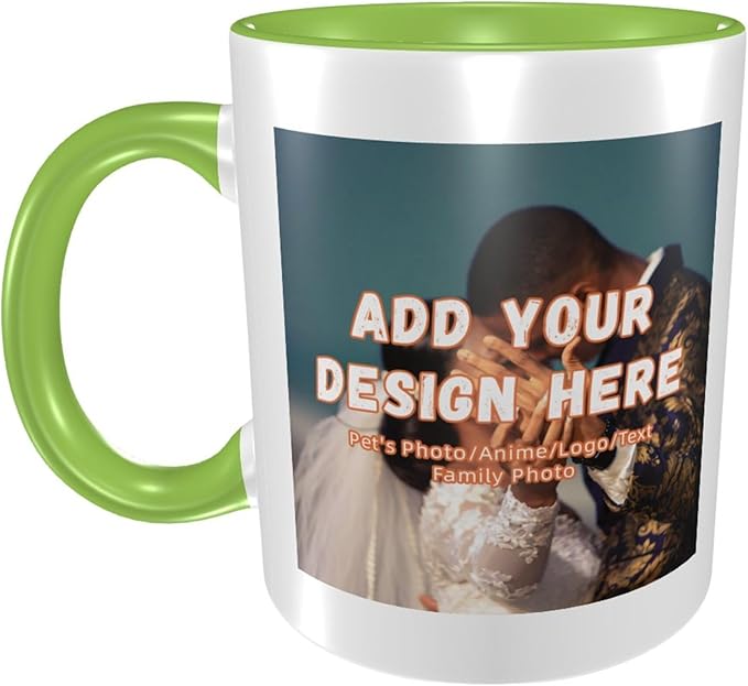 Customizable Mugs and Coffee Cups with Various Creative Designs Customize Your Photos Images Texts Partial or Full-Size Printing (Partial, Green)