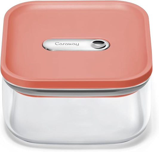 Caraway 1qt Glass Airtight Food Storage Container with Lid ??Non-Toxic, BPA-Free Kitchen Storage Container ??Stackable, Space-Saving Airtight Container for Dry Goods and More - Perracotta