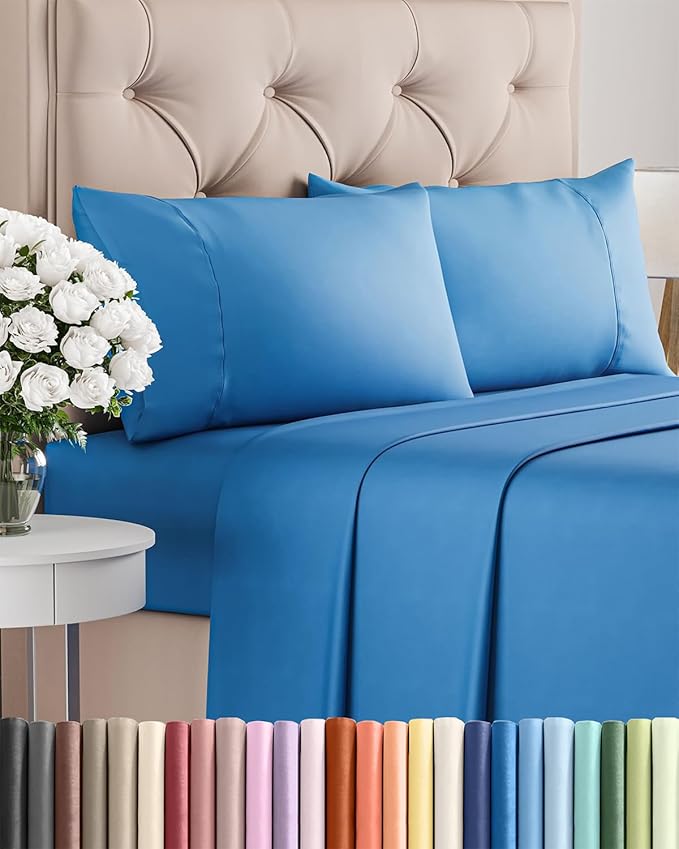 Twin 4 Piece Sheet Set - Cooling & Breathable Bed Sheets - Hotel Luxury Bed Sheets for Women, Men, Kids & Teens - Bedding with Deep Pockets & Easy Fit - Soft and Wrinkle Free - Twin Royal Blue Sheets