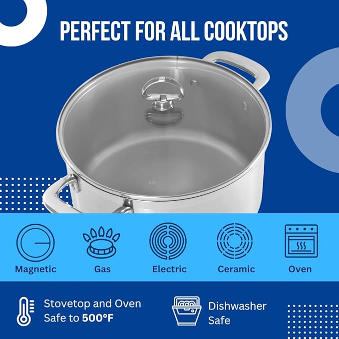 Chantal Induction 21 Steel Stockpot with Glass Tempered Lid (8-Quart)