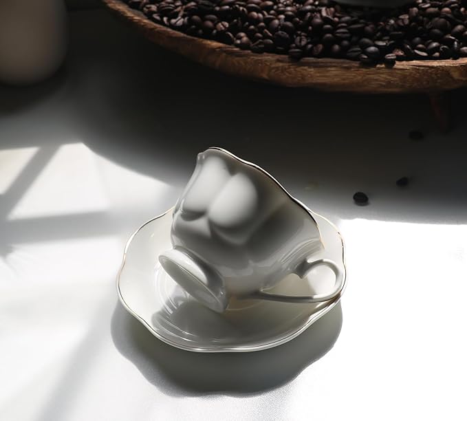 Guangyang 12 Pieces Tea Cup set Fine Porcelain 6oz Cup and Saucer set of 6 for Cappuccino Tea Flat White Coffee