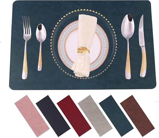 Placemats for Dining Table Set of 6,Design-Classic Faux Leather Eco-Friendly Place Mats,Waterproof&Stain Resistant Table Mats,Washable,Heat-Resistant,Non-Slip for Dining Table Decor (Navy, 6)