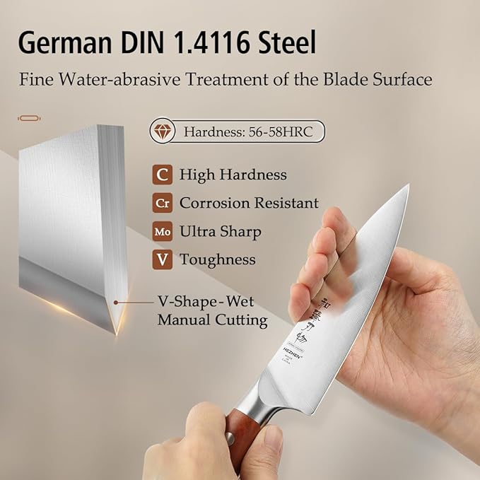HEZHEN Petty Knife - 5.3??Chef Utility Knife, High Carbon German 1.4116 Stainless Steel Blade, Full Tang, Red Wood Handle, Premium Gift Box,