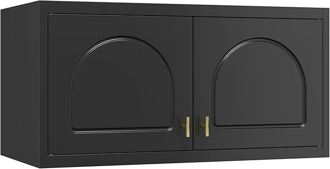 32" Metal Wall Cabinet 2 Doors,Black Hanging Cabinets with Handle,Bathroom Cabinet,Pantry Cabinet 16" D x 32" W x 15" H