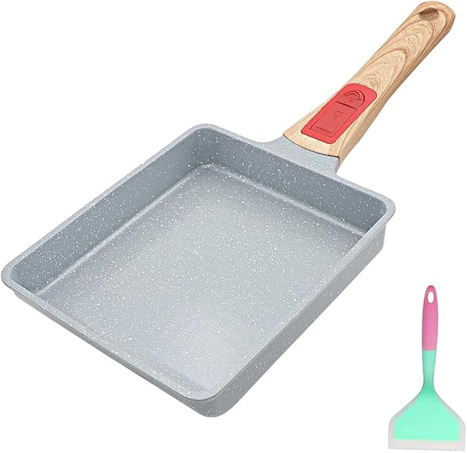 Ceramic Nonstick Tamagoyaki Pan, Japanese Omelette Pan omelette egg pan with Detachable Handle, Oven Safe, 7.48??x 6.8??(Blue)