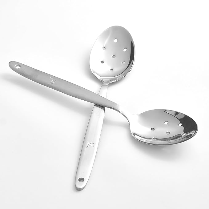 Kunz Spoons Set | 8 Inch Small Perforated Spoon | 304 Stainless Steel 7 Holes Sauce Chef Spoon (Small Perforated Set)