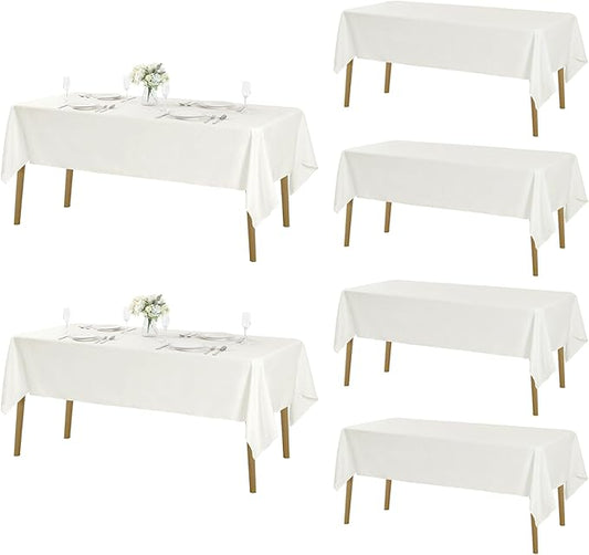 Fokitut 6 Pack Rectangle Tablecloth, 60x102 Inch, Stain Resistant and Wrinkle Polyester Table Cloth, Fabric Table Cover for Kitchen Dining, Wedding, Party, Holiday Dinner-Ivory