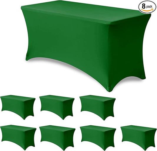 Enjoyidea Stretch Spandex Table Covers for 4 ft Tables-8 Pack Green Fitted Table Cloth for Rectangle Christmas Table Cloth for Party, Vendor Booth Display, Banquet Buffet Event, Craft Trade Show