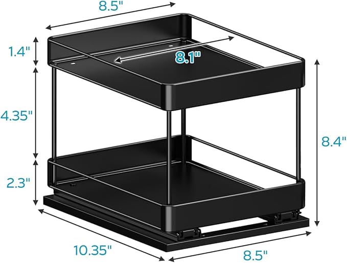 Nieifi Spice Rack Organizer for Cabinet, Vertical Spice Rack Pull Out, Easy to Install, Metal, 8.5''Wx10.35''Dx8.4''H, 2 Pack, 2 Tiers(Black)