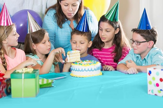 Exquisite Light Blue Plastic 54x100in Table Cover Roll with Built-in Cutter - 100 Feet, Disposable, Waterproof, All-Season, Rectangular