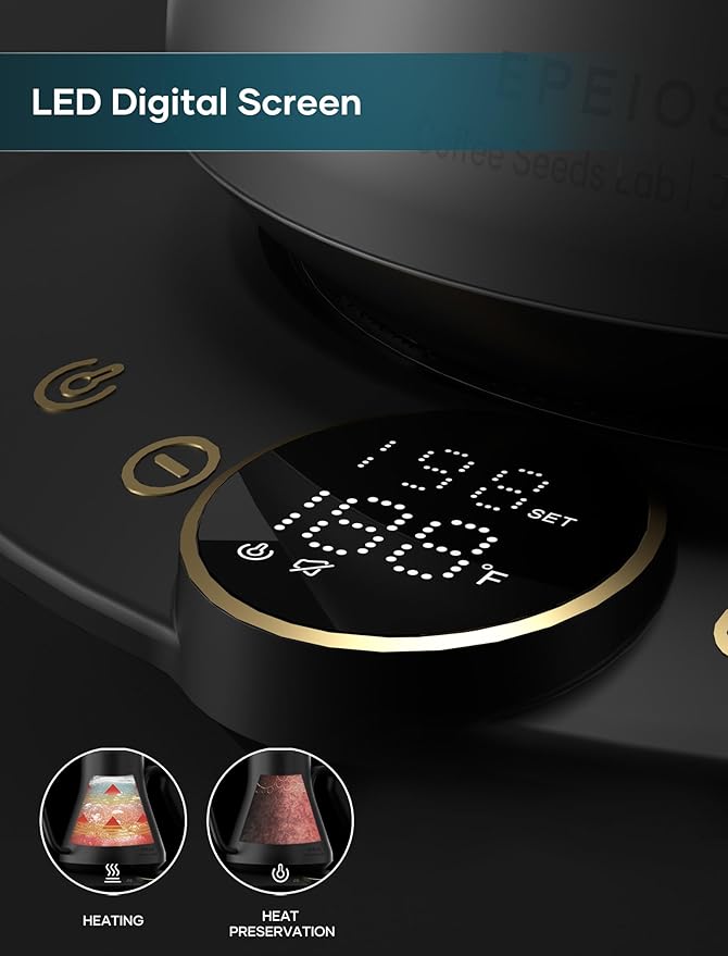Gooseneck Electric Kettle with 짹1??Temperature Control for Pour Over Coffee & Tea, Quick Heating, BPA-Free Stainless Steel, Built-in Brew Timer, 1500W/0.9L (Ebony Black)