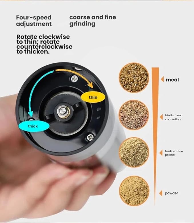 Electric Salt and Pepper Grinder Set With Battery Rechargeable, External Adjustable Coarseness, Automatic Ceramic Salt & Pepper Shakers Mills(Black)