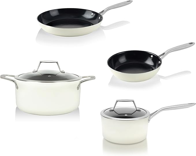 TeChef ValenCera Collection | Ceramic Nonstick Cookware Set, Free of PFAS, PTFE, PFOA, Made in Korea (6-Piece Set)