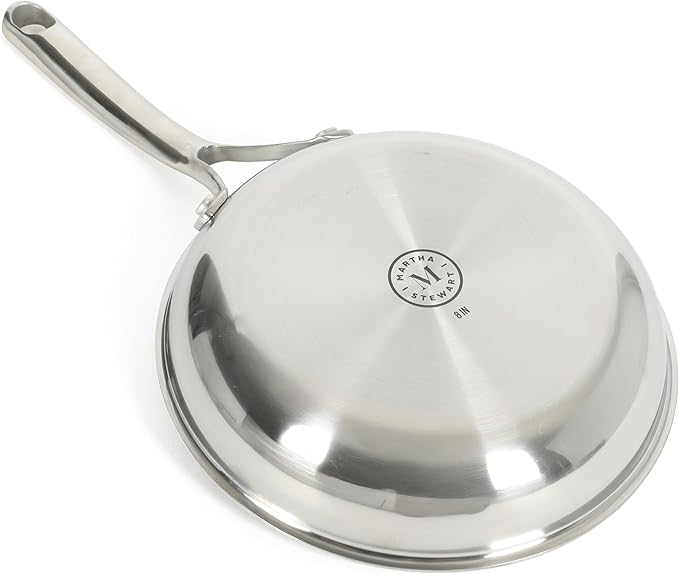 Martha Stewart Badgley Hybrid Nonstick 8 Inch TriPly Stainless Steel Fry Pan & Stay Cool Handle - Laser Etched Non-Toxic Perfect Sear Nonstick Skillet - Dishwasher and Induction Safe