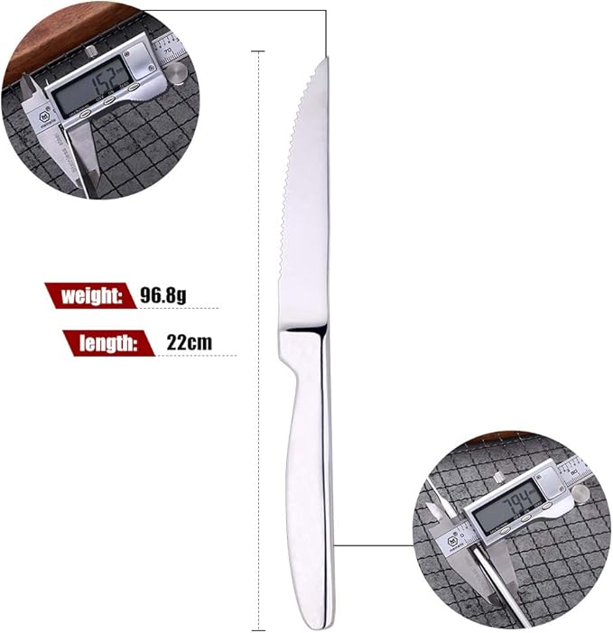 Kitchen Steak Knives Set of 6, 8.6 Inches Heavy Duty Steak Knife Sets, Stainless Steel Non-Stick Silverware Set for Home, Restaurant, Party, Wedding, Dishwasher Safe