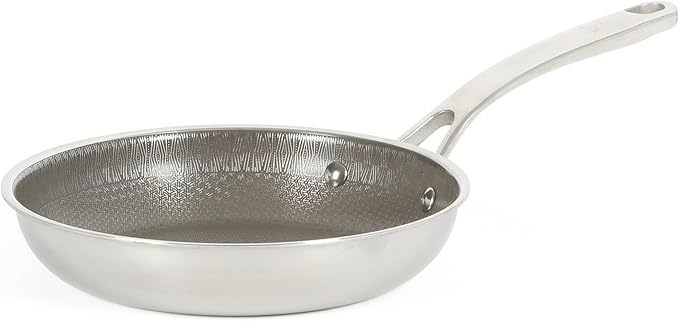 Martha Stewart Badgley Hybrid Nonstick 8 Inch TriPly Stainless Steel Fry Pan & Stay Cool Handle - Laser Etched Non-Toxic Perfect Sear Nonstick Skillet - Dishwasher and Induction Safe