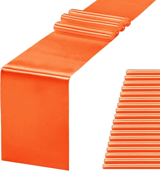 JEVIX 20 Pack Satin Table Runner 12 X 108 Inch Silk Table Runner for Party,Wedding, Birthday, Banquets,Decoration(Orange)