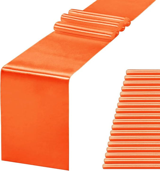 JEVIX 20 Pack Satin Table Runner 12 X 108 Inch Silk Table Runner for Party,Wedding, Birthday, Banquets,Decoration(Orange)