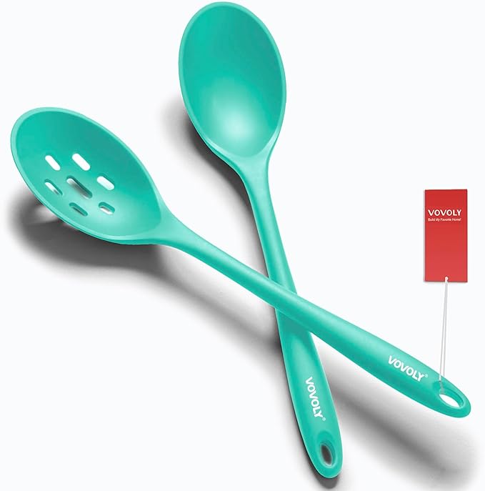 Silicone Spoons for Cooking - Extra Large Kitchen Spoons for Mixing, Serving, & Stirring - 600째F Heat-Resistant Non Stick Utensils Ladle & Skimmer- Dishwasher Safe, Teal