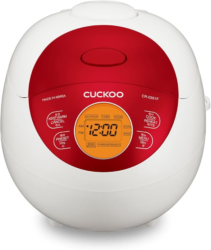CUCKOO Micom Rice Cooker 3 Cup Uncooked / 6 Cup Cooked, Korean Fuzzy Logic Rice Cooker Small with Delay Timer & Keep Warm Setting, Versatile Food Steamer with Non-Stick Inner Pot, Red (CR-0351F)
