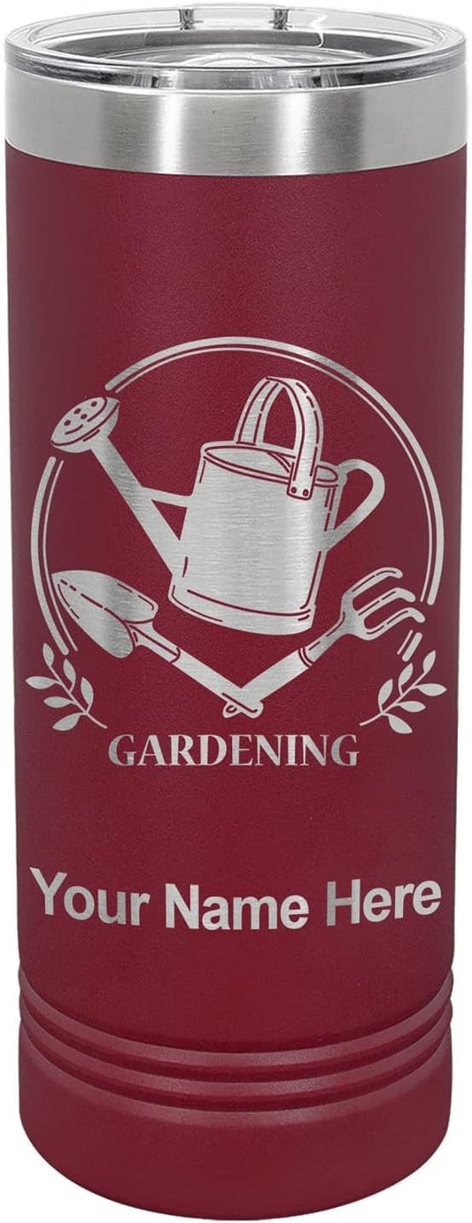 LaserGram 22oz Vacuum Insulated Skinny Tumbler, Gardening, Personalized Engraving Included (Maroon)