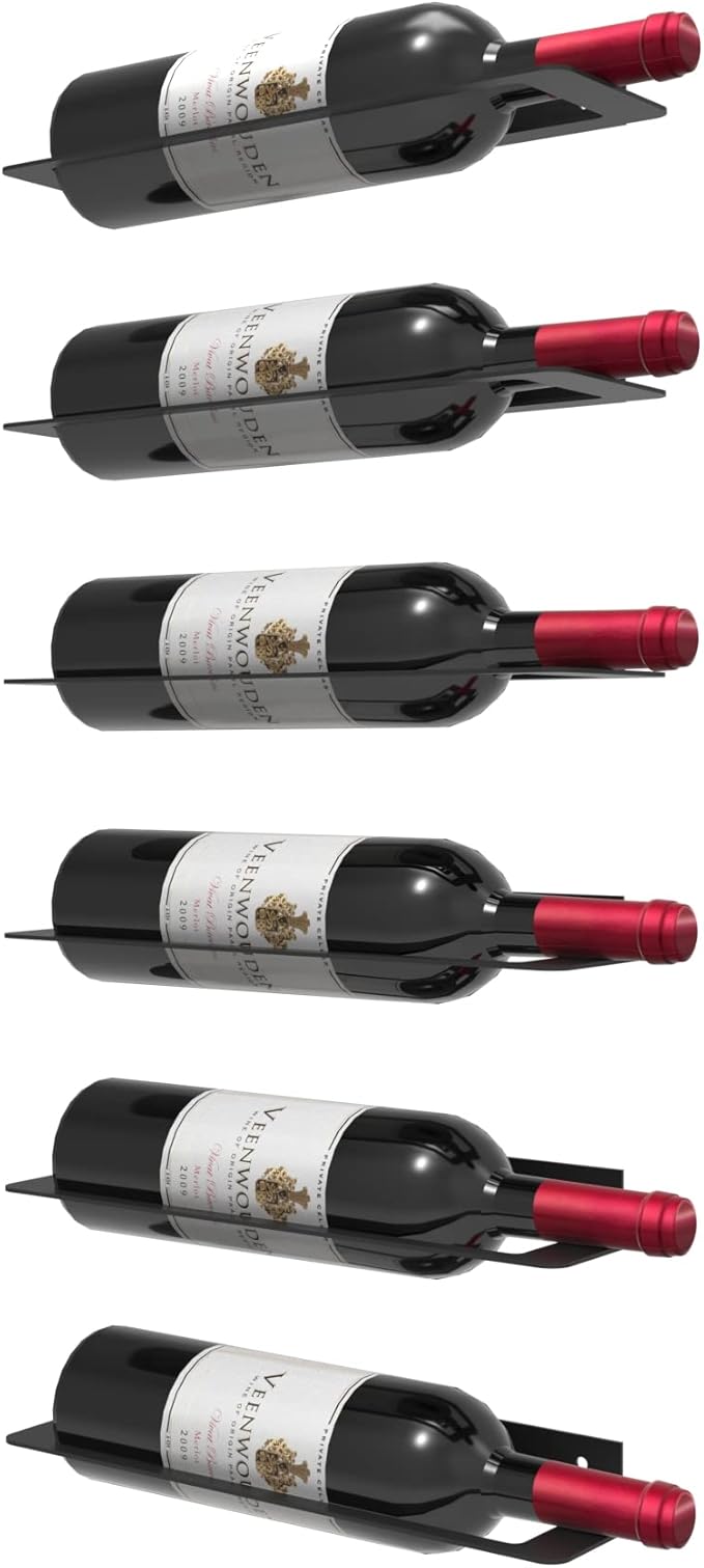 Wine Rack Wall Mounted, Black Metal Modern Wine Bottle Holder, Space Saving Wine Rack for Wall, Set of 6 (Black)