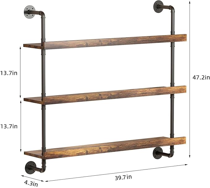 3-Tier Wall Mounted Wine Rack with LED,Liquor Bottles Floating Shelves Display Storage Organizer for Home Bar Dining Room Kitchen (40" W x 47.2" H x 8.6" D)