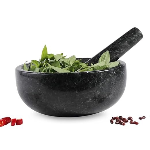 Koville Granite Mortar and Pestle Set, 8" Extra Large Grinder Bowl for Guacamole, Salsa, Pill Crusher, Spice, Herb, Garlic, Nut, Heavy Duty Grinder for Kitchen