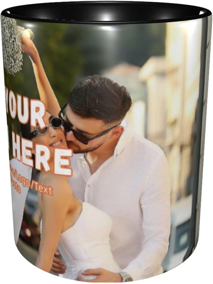 Custom Color Mugs with Partial or Full-Size Printing Customizable Photos and Text Coffee Mugs Creative Multicolor Designs Image (Full-Width, Black)