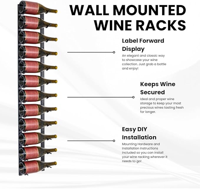 Jagged Ridge Floor-to-Ceiling Wine Rack Bundle 24 Bottles ??(1) Floor-to-Ceiling Frame + (2) 12-Bottle Wall-Mounted Wine Racks ??Luxurious, Modern, Space-Saving Metal Design for Home, Bar, or Kitchen