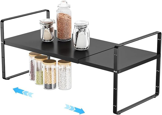 16.5-27?쇺셂 Expandable Stackable Cabinet Shelves, Adjustable Spice Rack Cabinet Shelf Organizer for Kitchen, Countertop, Pantry and Cupboard, Black