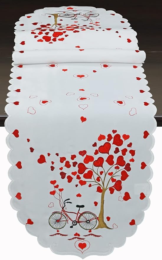 Creative Linens Embroidered Red Hearts Table Runners, Tablecloths for Valentine's Day, Mother's Day, Wedding, Anniversary Decoration ( 15x69 Table Runner)