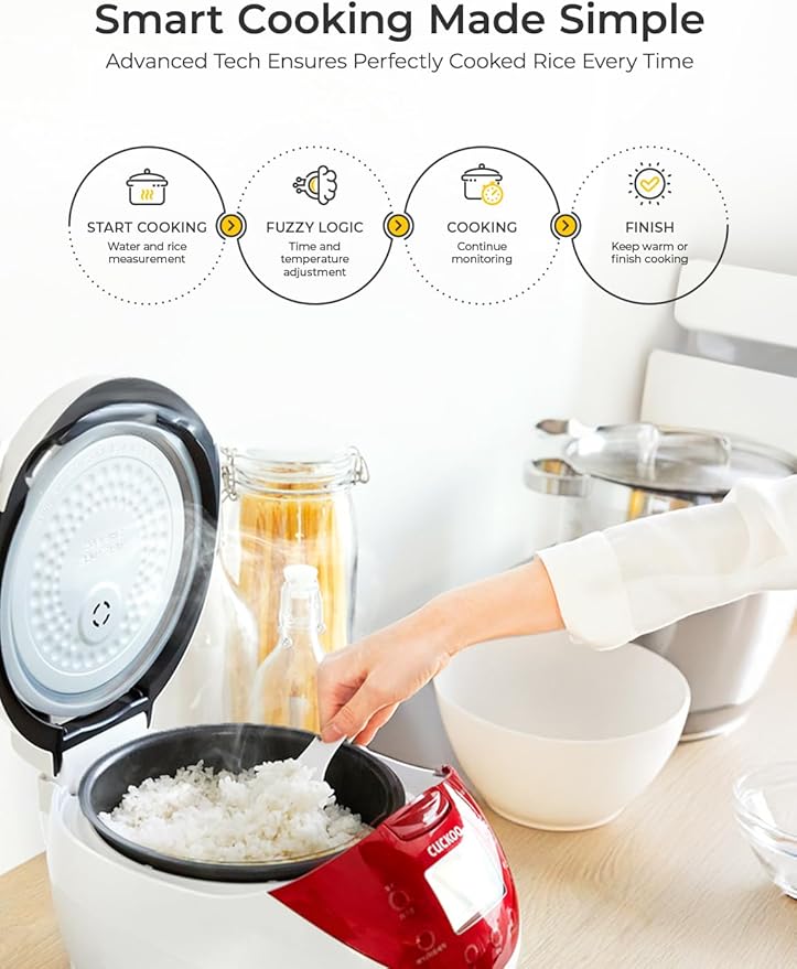 CUCKOO Micom Rice Cooker 6 Cup Uncooked / 12 Cup Cooked, Fuzzy Logic Rice Maker with Delay Timer & Keep Warm Setting, Versatile Food Steamer for Cooking, Non-Stick Inner Pot, Red (CR-0655F)
