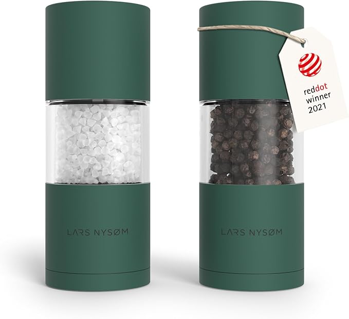 LARS NYS횠M Salt and Pepper Grinder Set, Manual Salt and Pepper Mills with Adjustable Ceramic Grinder, Design Spice Shaker Set (Pine Green)
