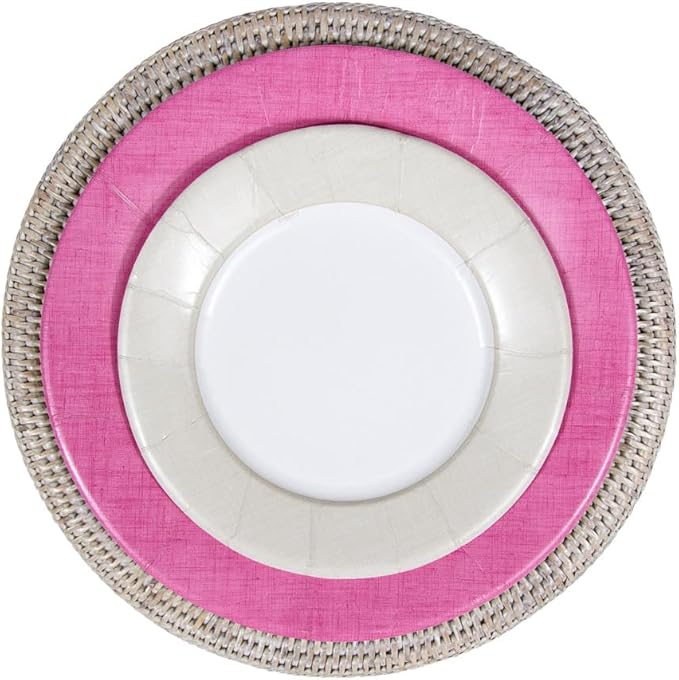 Caspari Linen Border Paper Dinner Plates in Fuchsia - Pack of 8